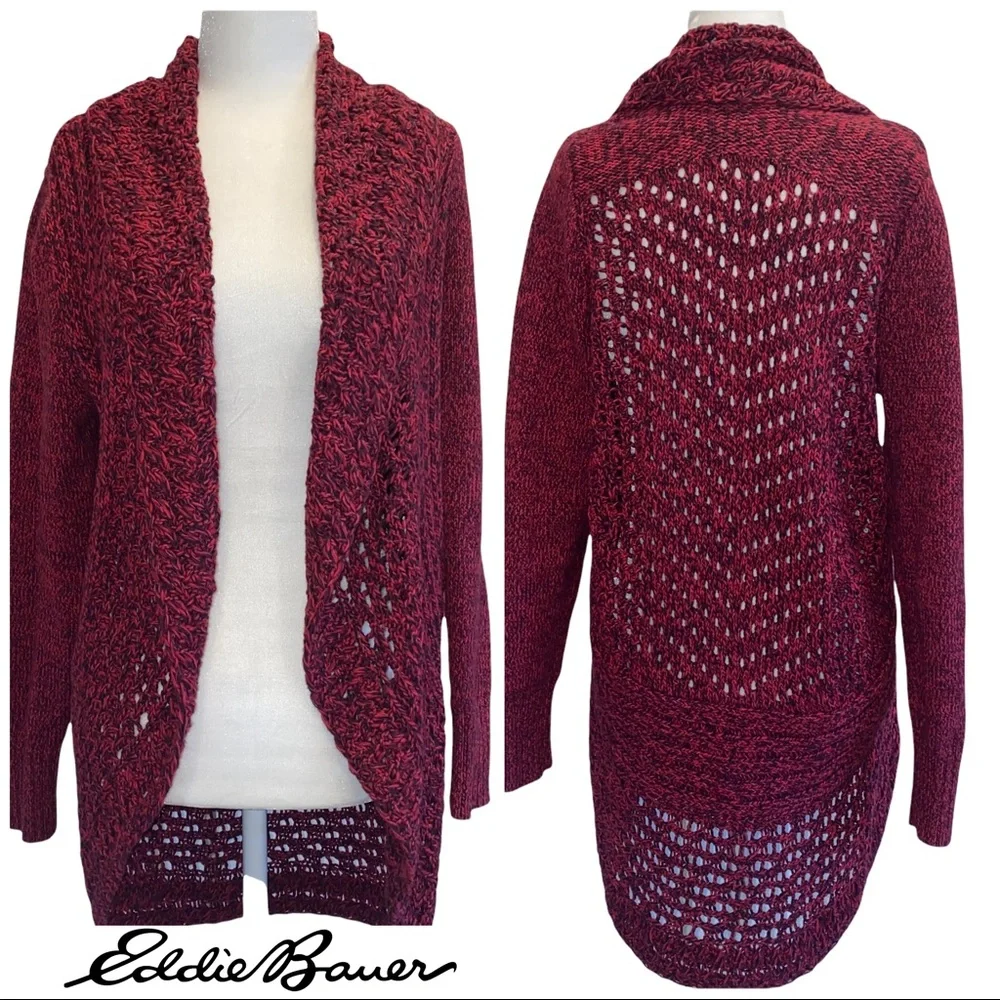 Eddie Bauer Red/Black Open Front Cardigan M - Picture 1 of 14